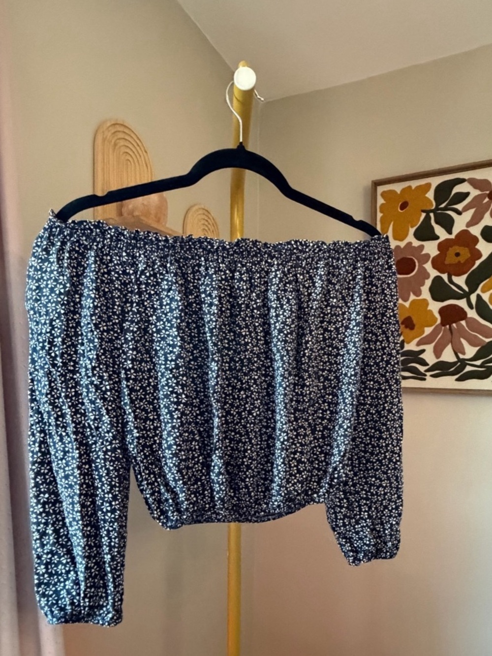 Brandy Melville Floral Long Sleeve Blouse in Blue & White s/